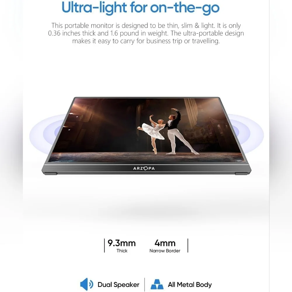 50% Off!!! New ARZOPA Portable Monitor 15.6'' FHD 1080P Kickstand - Model A1 - Picture 7 of 7